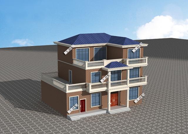 15.2×11.1米三层别墅，简单外观造型，独立厨房餐厅
