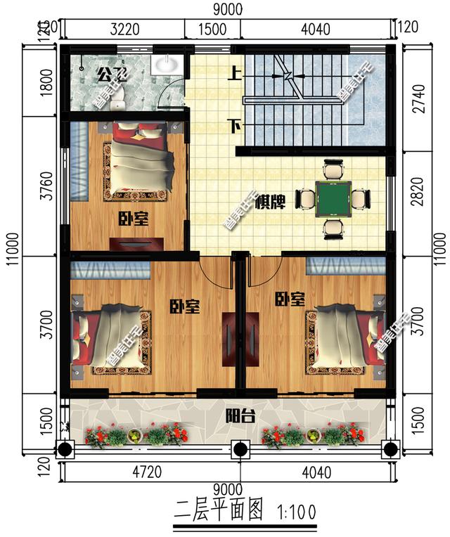 9×11米两层别墅，占地99平带大堂屋，主体造价低至16万