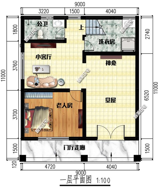 9×11米两层别墅，占地99平带大堂屋，主体造价低至16万