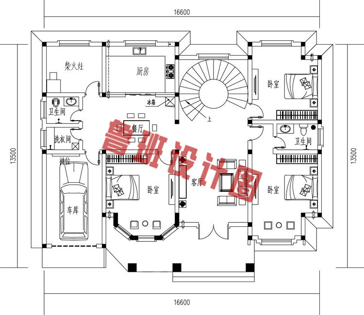 农村新款二层带车库别墅设计一层户型图