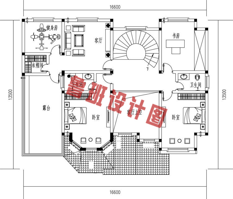 农村新款二层带车库别墅设计二层户型图