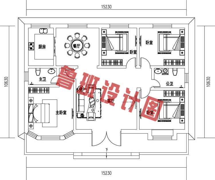 精致一层农村自建别墅设计一层户型图