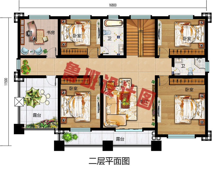 新农村16X11米二层自建房别墅设计图，外观精致美观