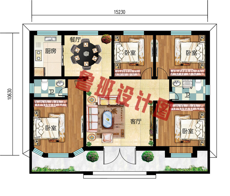 精致一层农村自建别墅设计图，布局合理，施工简单