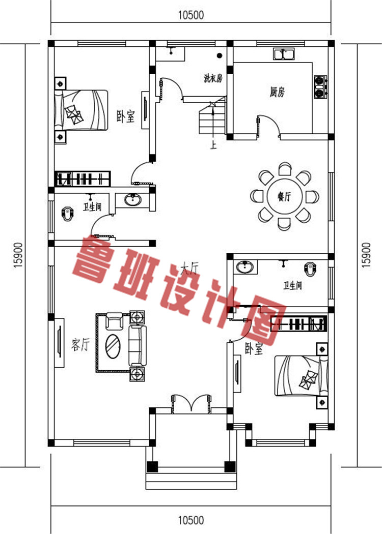 经济实用二层农村别墅设计一层户型图