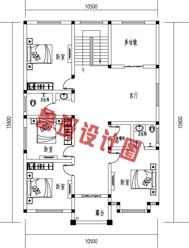 经济实用二层农村别墅设计二层户型图