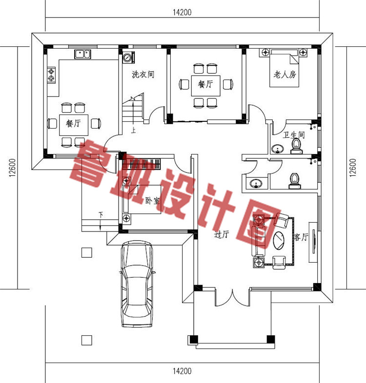 二层带车库农村自建别墅全套设计一层户型图