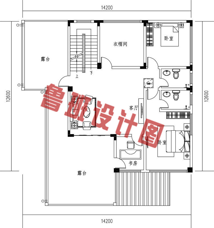 二层带车库农村自建别墅全套设计二层户型图