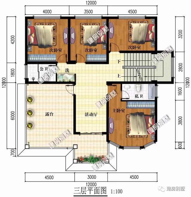 两栋12×12米设计的农村别墅，不仅外观大气，室内采光都很好