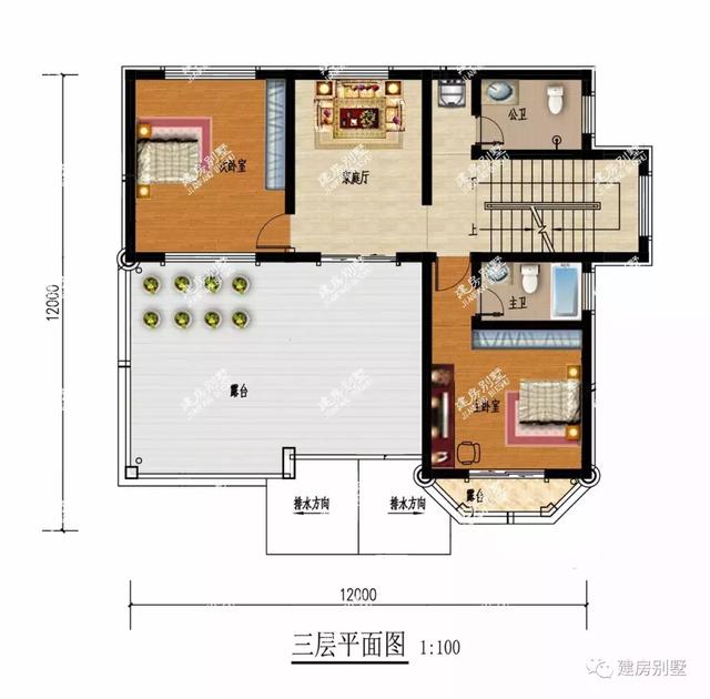 两栋12×12米设计的农村别墅，不仅外观大气，室内采光都很好