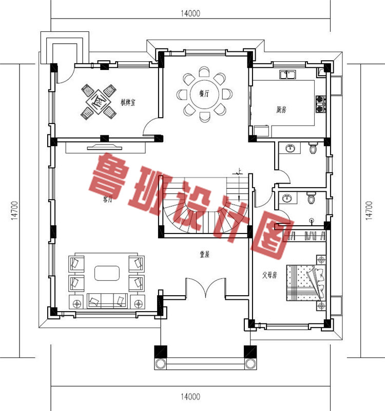 农村最漂亮三层独栋别墅设计一层户型图