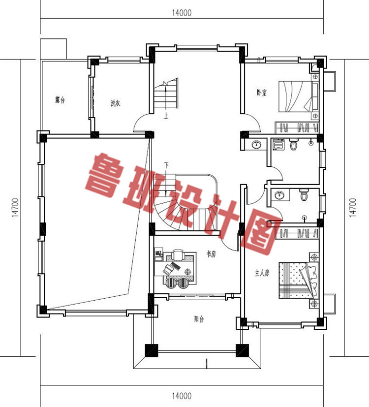 农村最漂亮三层独栋别墅设计二层户型图