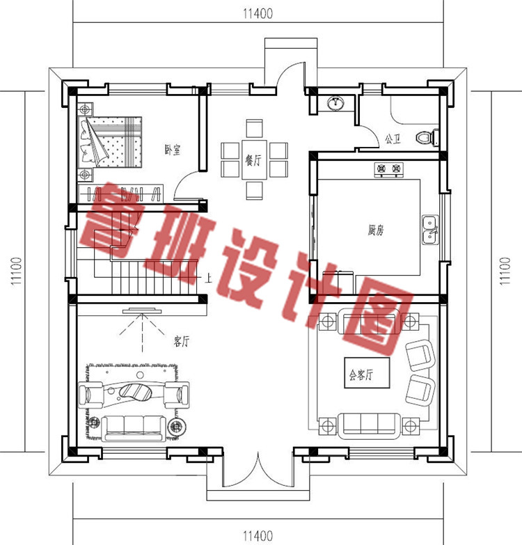 大气三层中式豪华别墅设计一层户型图