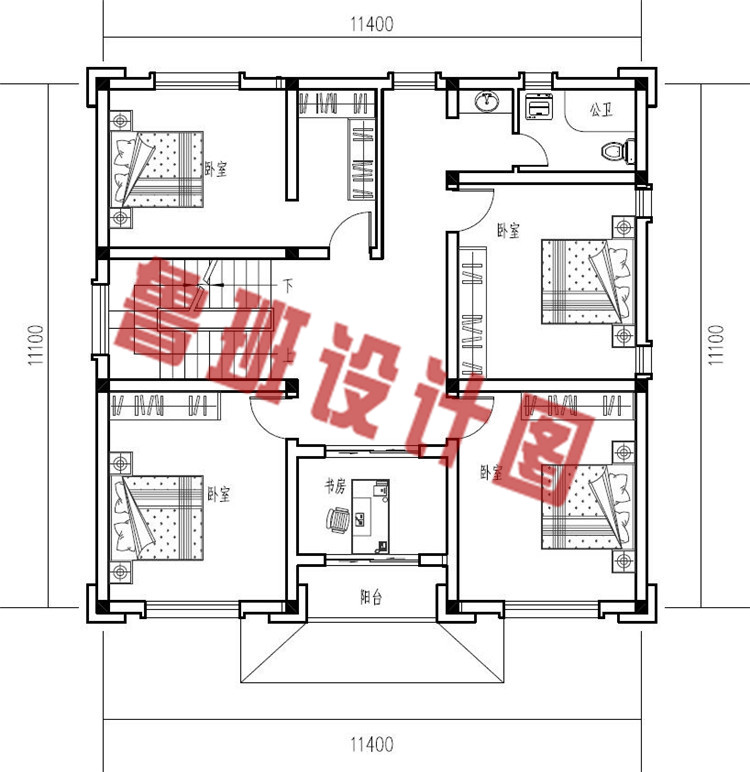 大气三层中式豪华别墅设计二层户型图