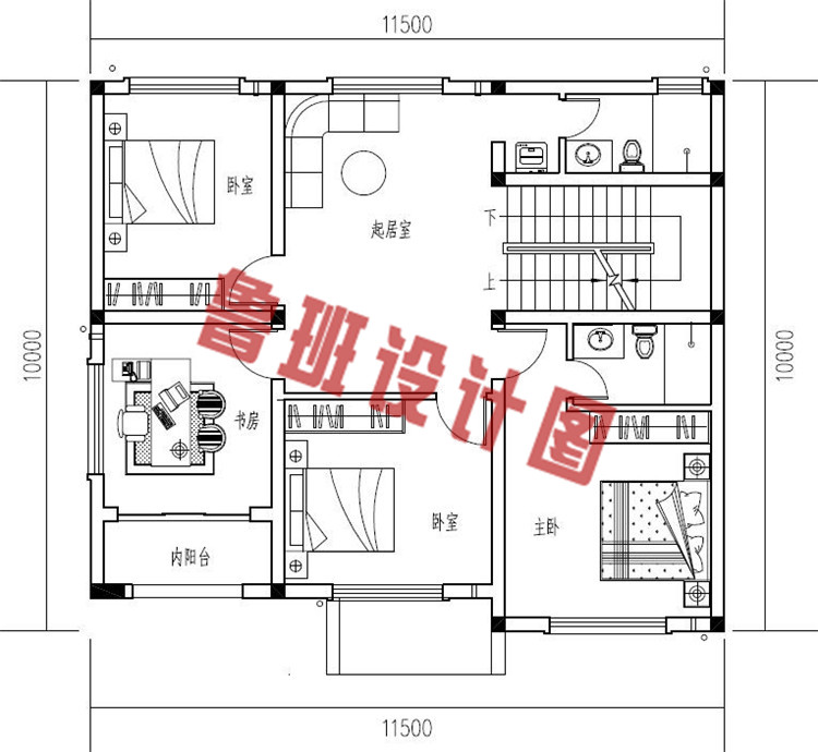 新款乡村三层别墅设计二层户型图