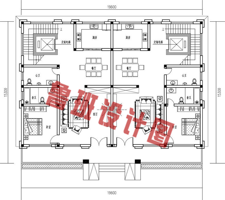 农村三层双拼别墅设计一层户型图