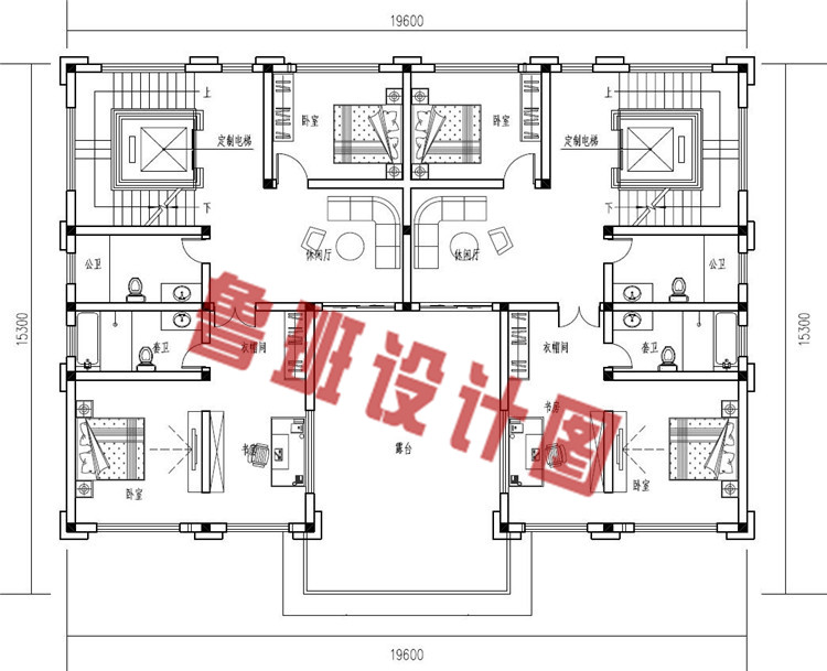 农村三层双拼别墅设计三层户型图