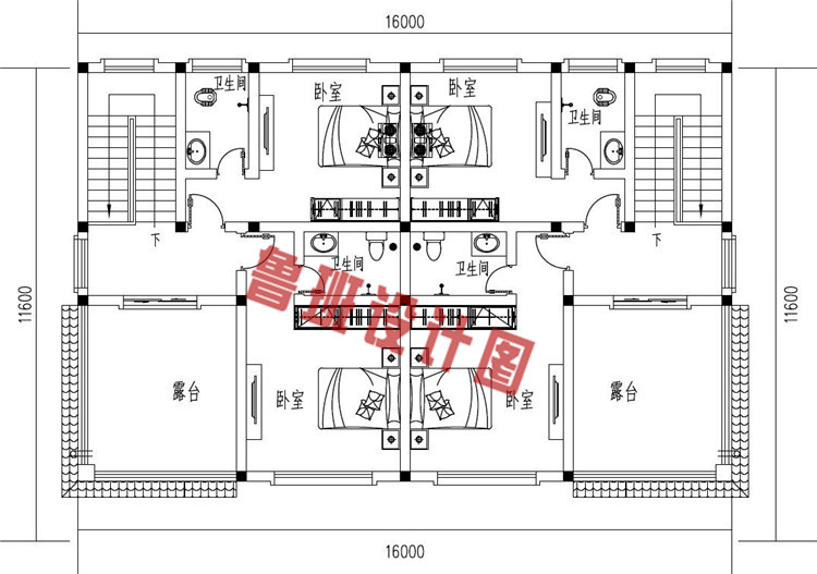 三层简约风格双拼别墅设计三层户型图