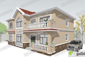 15×11米农村自建二层小别墅完工展示图，整体视觉感受丰富大气。