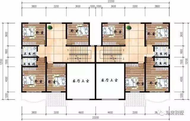 客厅挑空设计的两栋双拼别墅，第一栋宽15米多，照样很气派