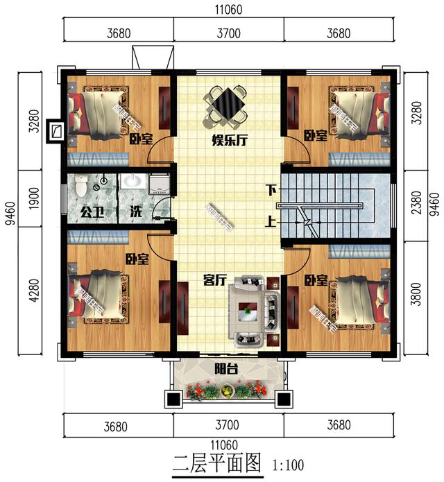 11×9.46米三层别墅，外观简单新中式，室内设计9间卧室