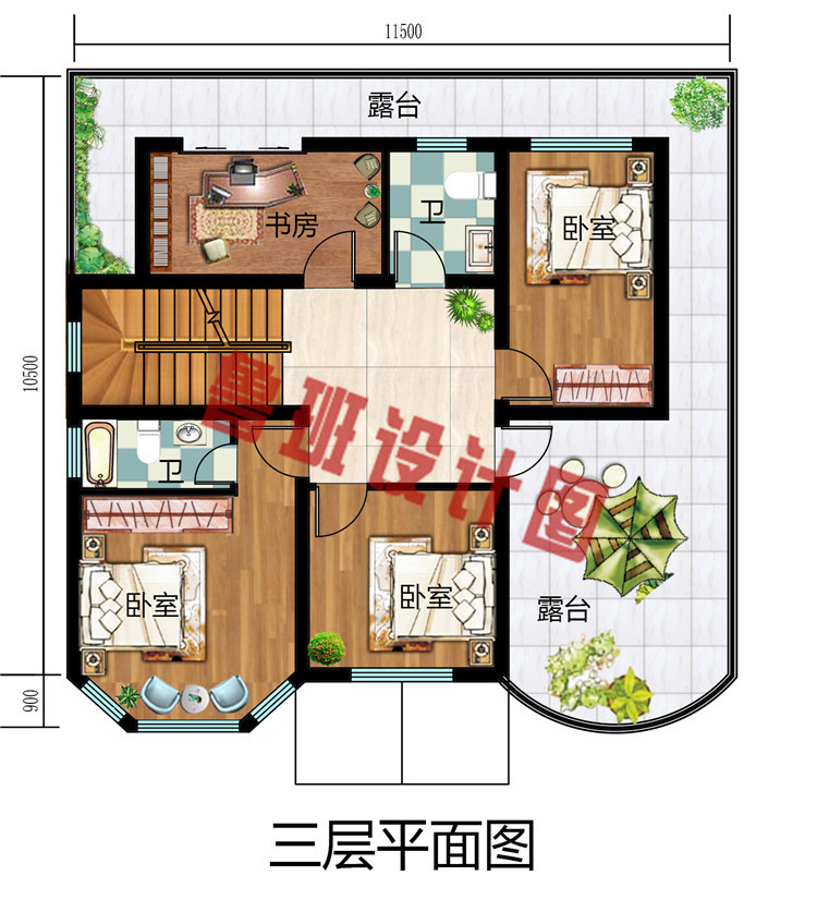 120平四层楼房自建别墅设计图，外观豪华，带多露台