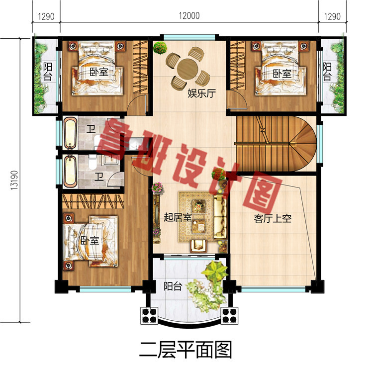 2019新款带挑空客厅四层别墅户型设计图，经典的欧式外观