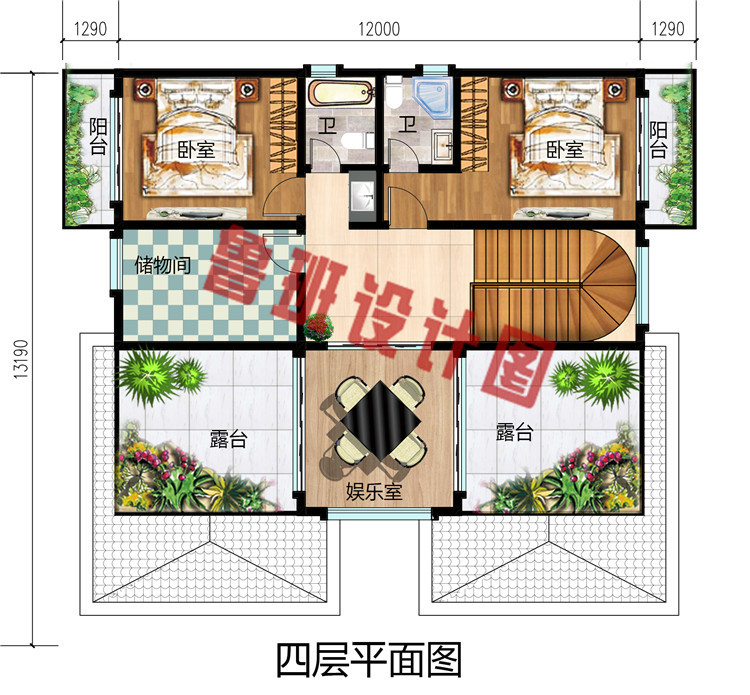 2019新款带挑空客厅四层别墅户型设计图，经典的欧式外观