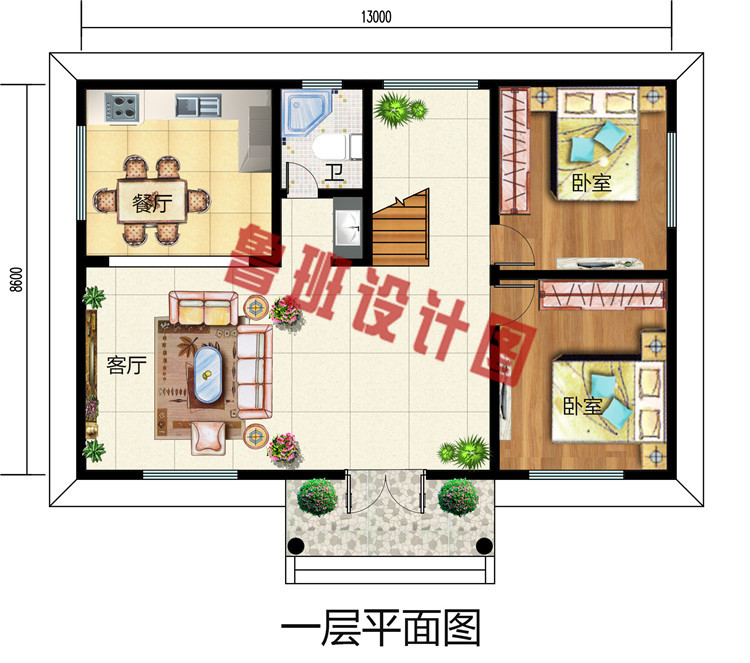 普通简约二层自建房别墅设计图，造型简单，20万元内