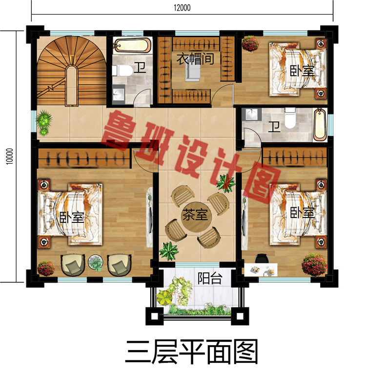 120平方米简欧四层自建房别墅设计图，别墅外观图片精致12*10米