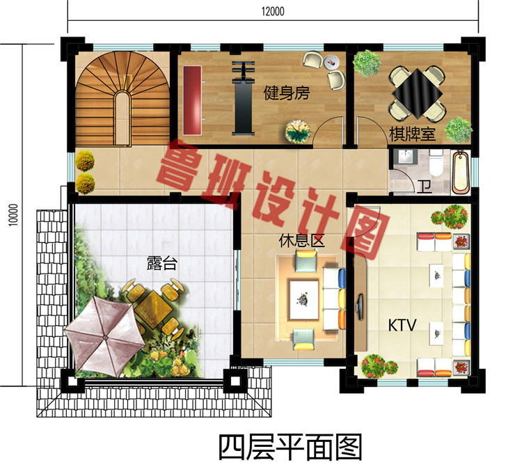 120平方米简欧四层自建房别墅设计图，别墅外观图片精致12*10米