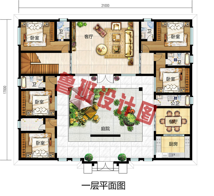 新款农村二层四合院别墅设计图，300平方米左右