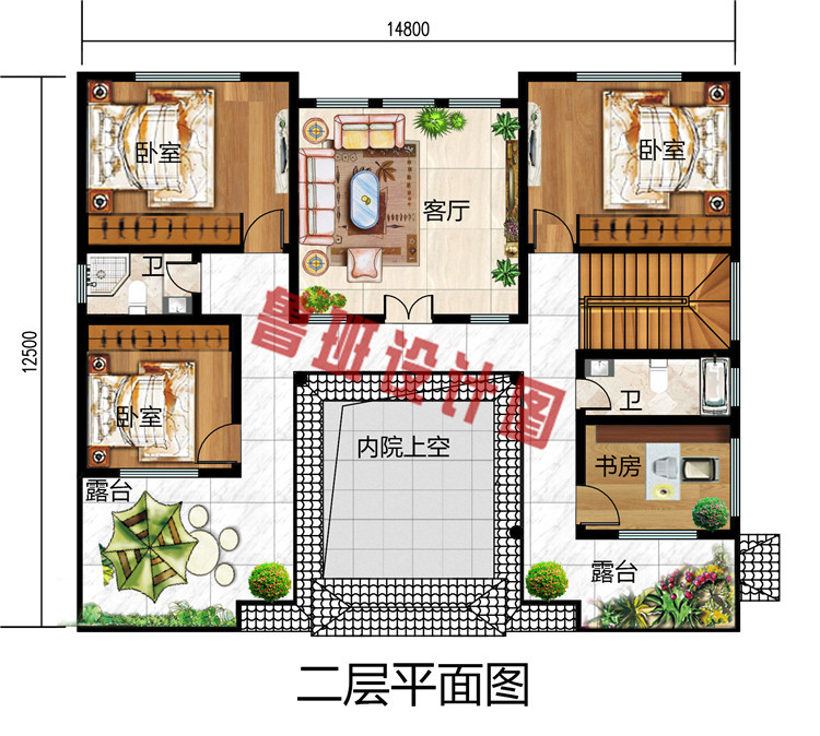 小户型中式二层四合院别墅设计图，造价比较低