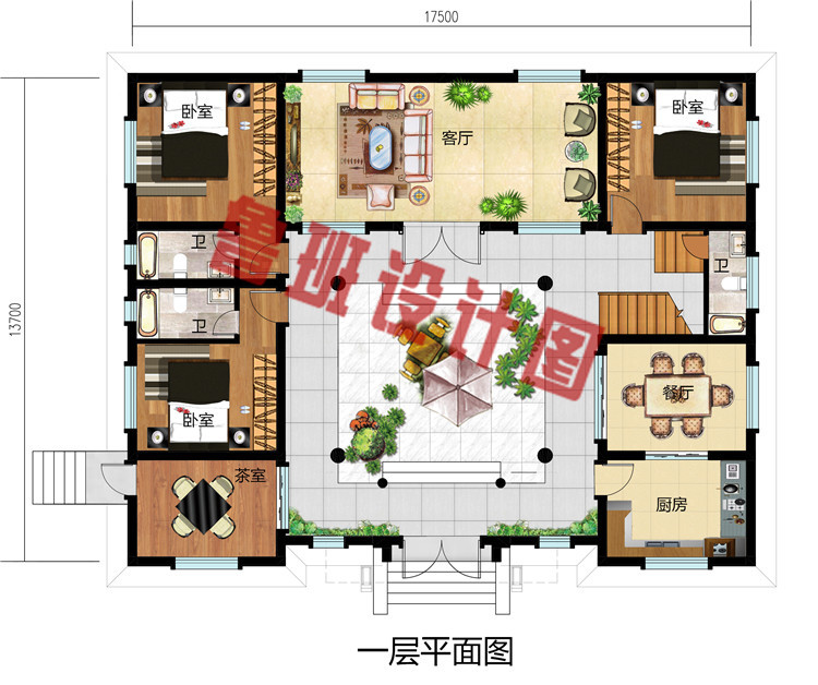 占地200平农村二层小四合院别墅设计图，仿古中式风格