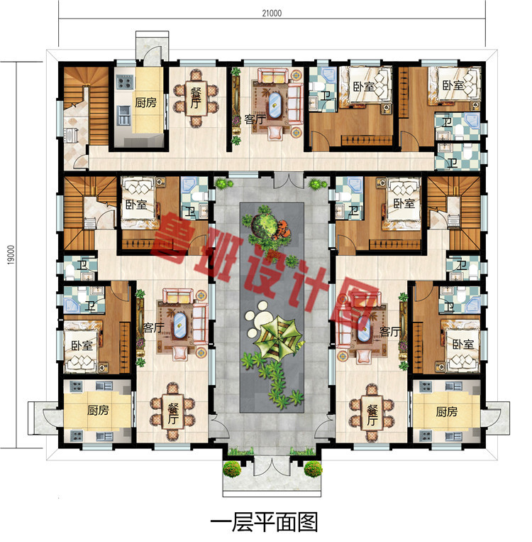 清新别致二层四合院房子别墅设计图，砖混结构