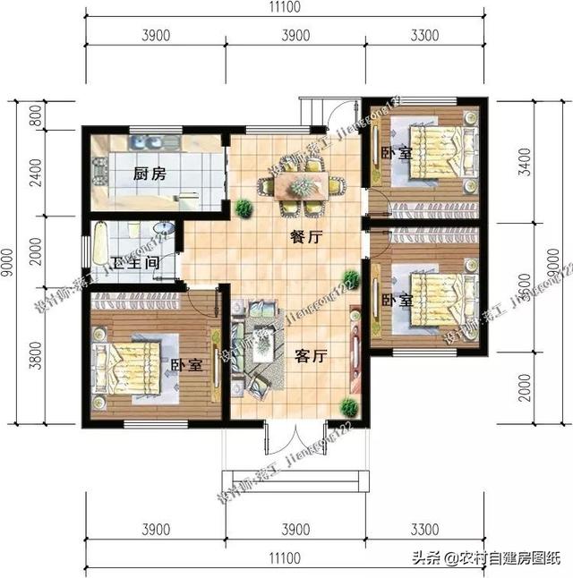 2款造价10万左右的一层别墅,三室二厅带小院,户型2好在哪里?
