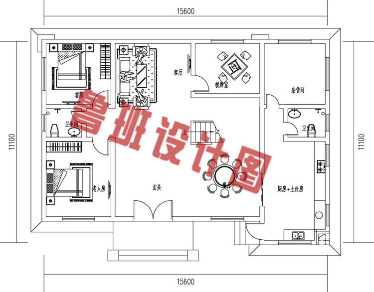 二层新中式农村别墅设计一层户型图