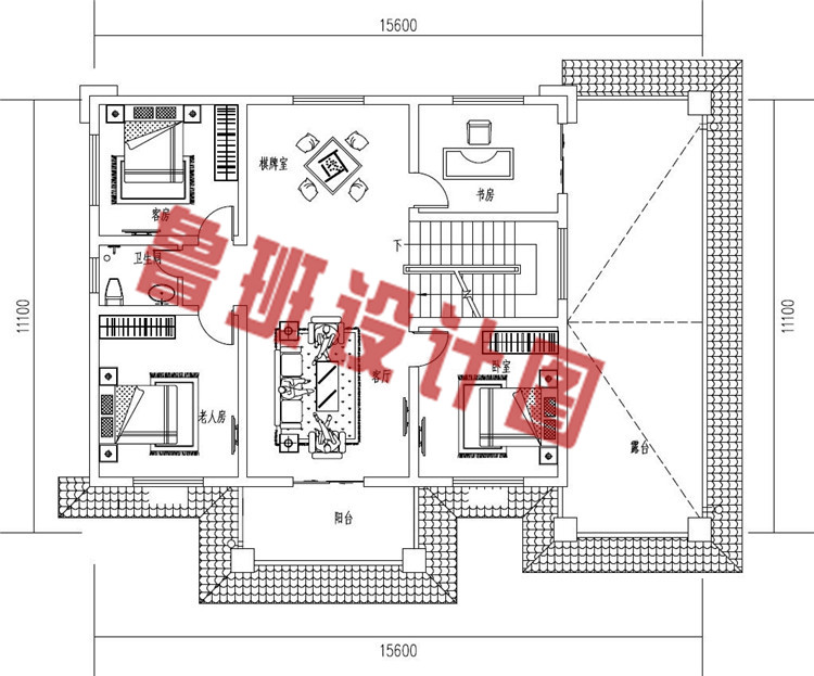 二层新中式农村别墅设计二层户型图