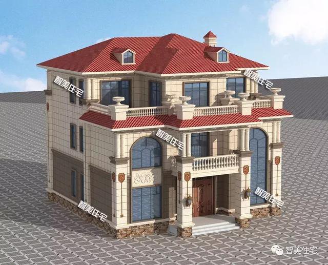 13.8×13.4米三层复式别墅，带堂屋设计，豪华气派