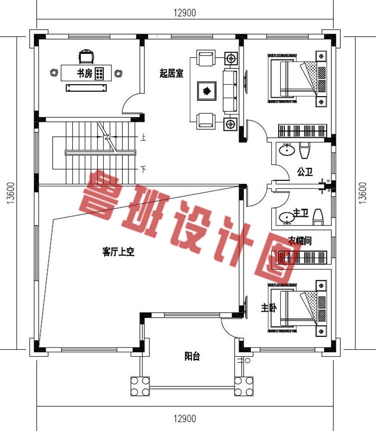 好看简单农村四层简欧式别墅设计二层户型图