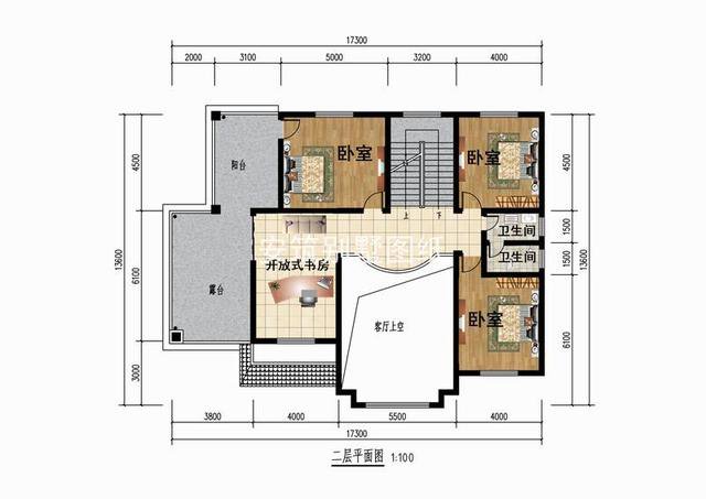 17.3*13.6m二层别墅，中空客厅+车库，住家首选款