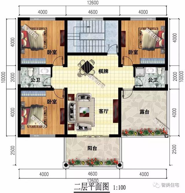 12.6×10米农村别墅，6个卧室加露台，主体24万