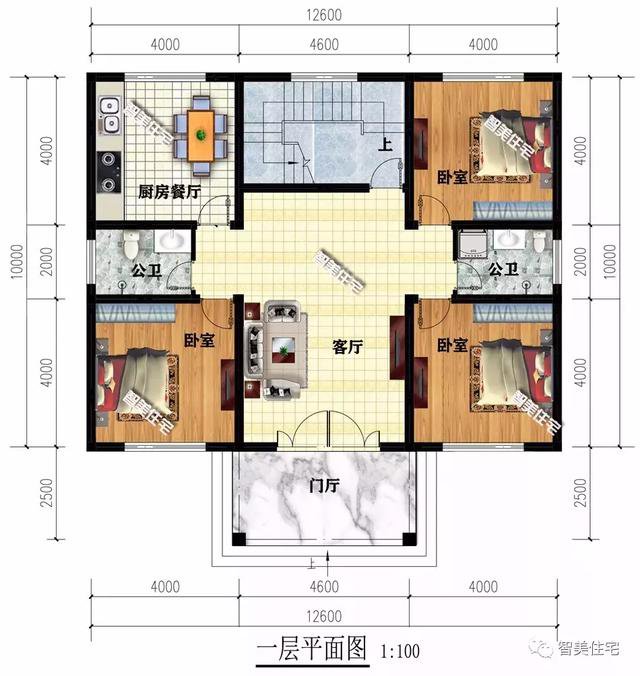 12.6×10米农村别墅，6个卧室加露台，主体24万