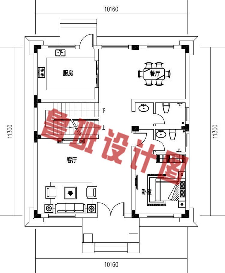 新农村中式三层小户型别墅设计一层户型图