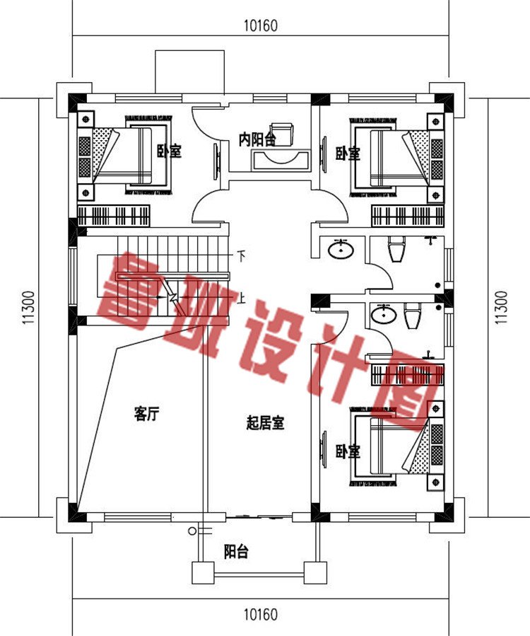 新农村中式三层小户型别墅设计二层户型图