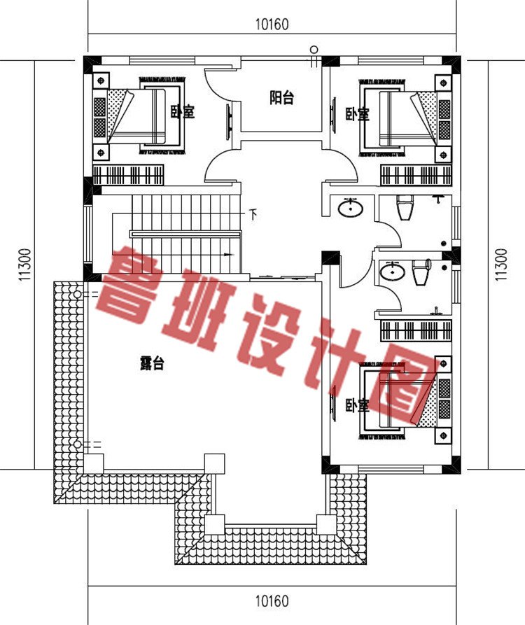 新农村中式三层小户型别墅设计三层户型图