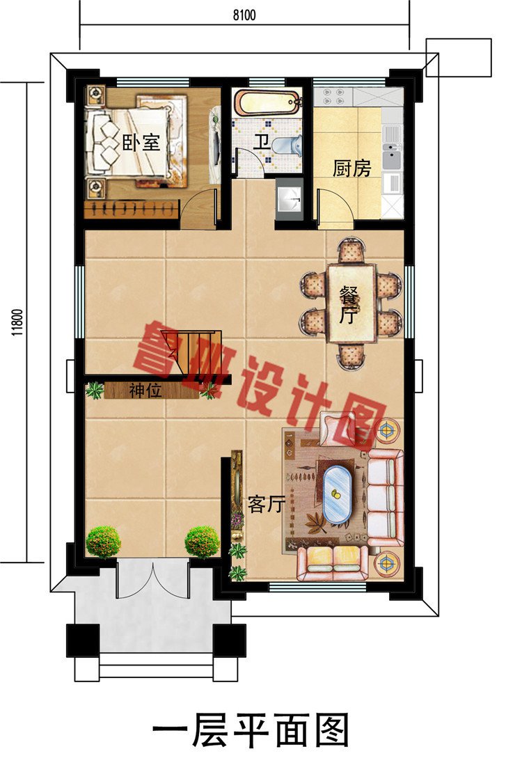 8×12.5米三层自建房别墅设计图，占地103平左右