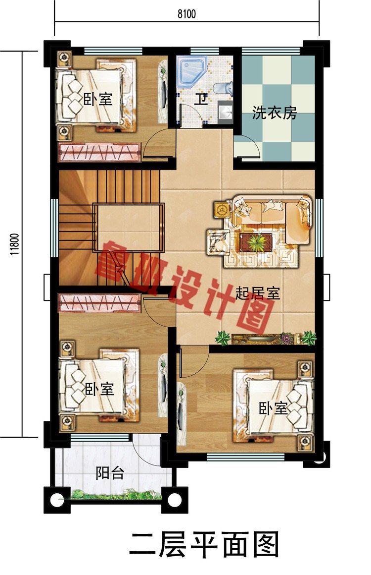 8×12.5米三层自建房别墅设计图，占地103平左右