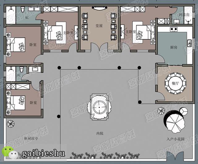 30万以内一层乡村民宿，带堂屋，4卧室，中式风格+现代布局