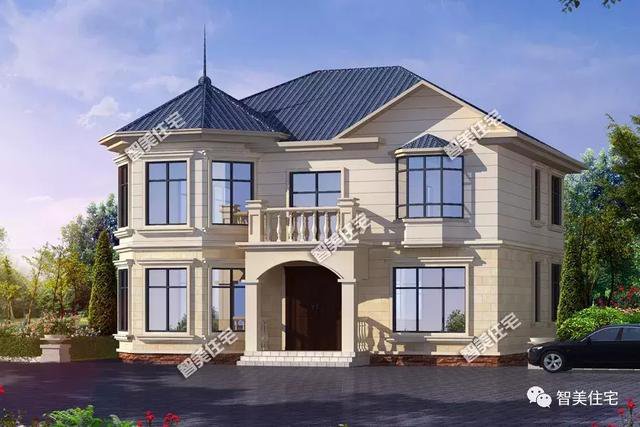 两栋带多边形窗的自建房，一层造价15万，第二栋26万